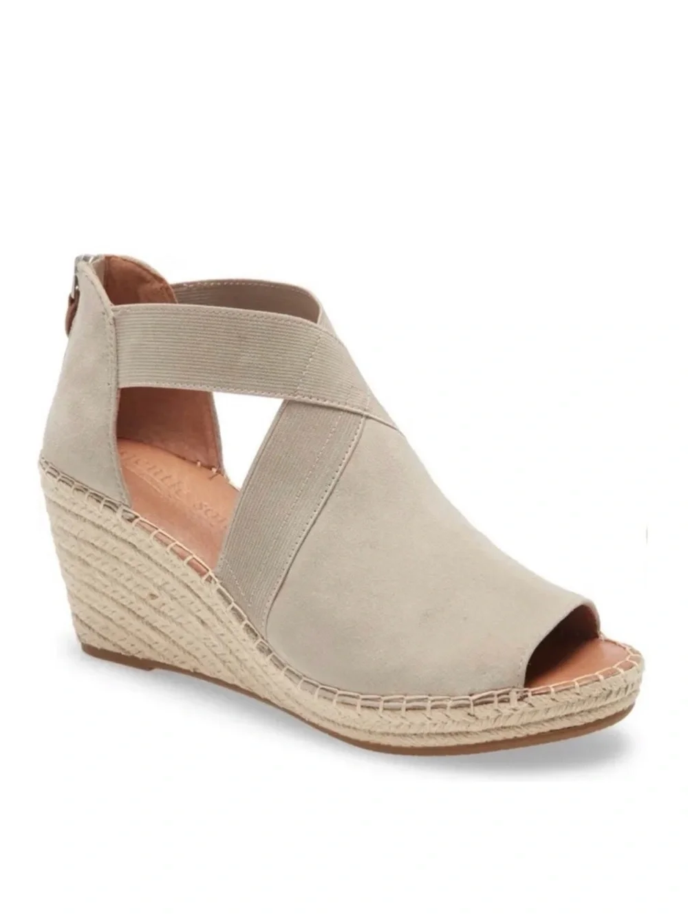 Gentle Souls Colleen Cross Elastic Espadrille Wedge Sandals Suede Taupe 9.5